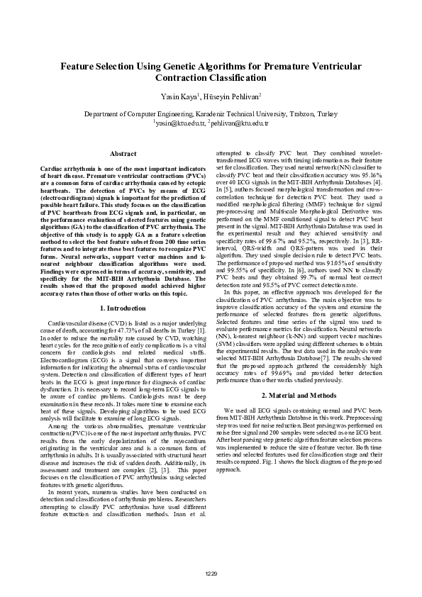 (PDF) Feature selection using genetic algorithms for premature ...