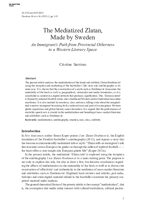 (PDF) The Mediatized Zlatan, Made by Sweden:An Immigrant’s Path from ...
