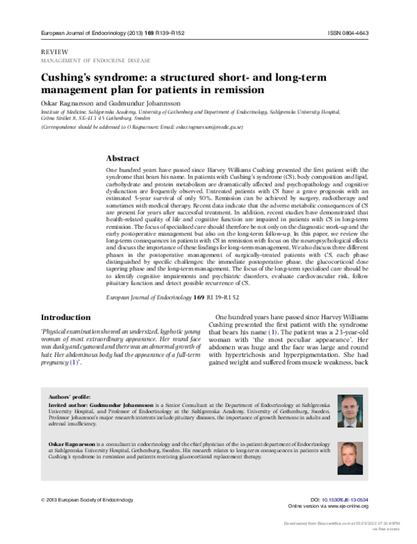 (PDF) MANAGEMENT OF ENDOCRINE DISEASE: Cushing's syndrome: a structured ...