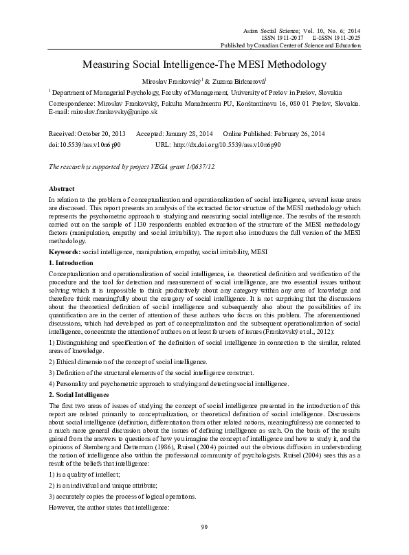(PDF) Measuring Social Intelligence-The MESI Methodology