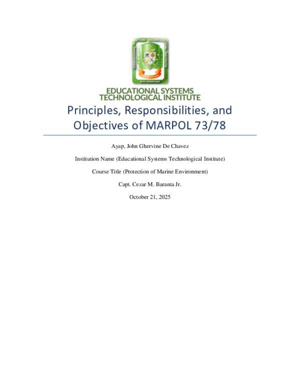 (PDF) Principles, Responsibilities, and Objectives of MARPOL 73/78