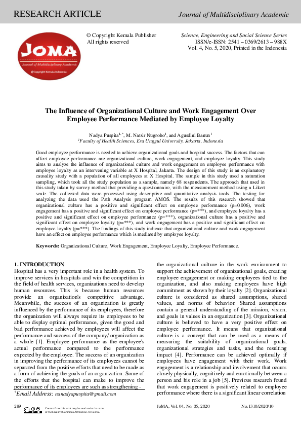 (PDF) The Influence of Organizational Culture and Work Engagement Over ...