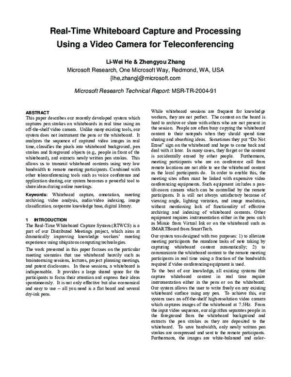 (PDF) Real-Time Whiteboard Capture and Processing Using a Video Camera ...