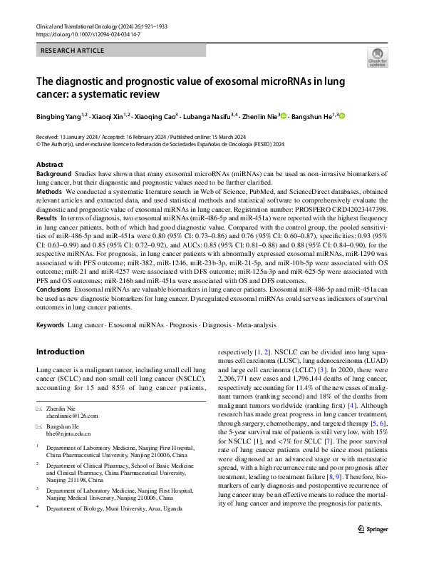 (PDF) The diagnostic and prognostic value of exosomal microRNAs in lung ...