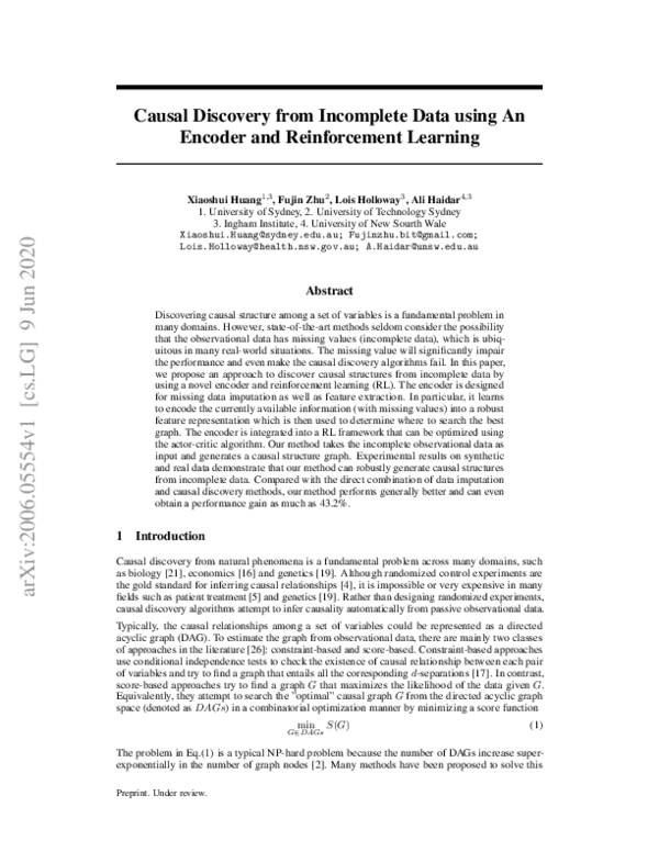 (PDF) Causal Discovery from Incomplete Data using An Encoder and ...