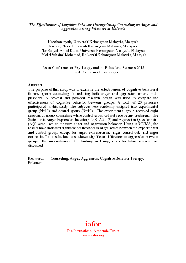 (PDF) The Effectiveness of Cognitive Behavior Therapy Group Counseling ...