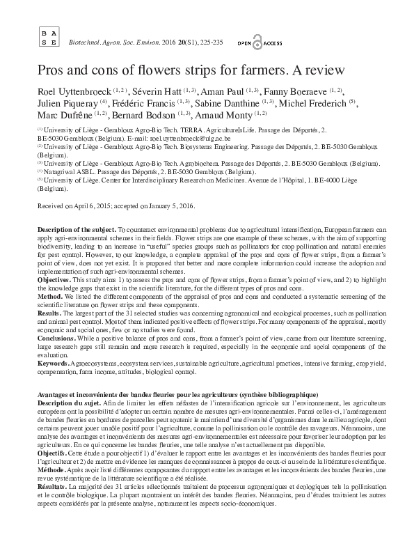 (PDF) Pros and cons of flowers strips for farmers. A review