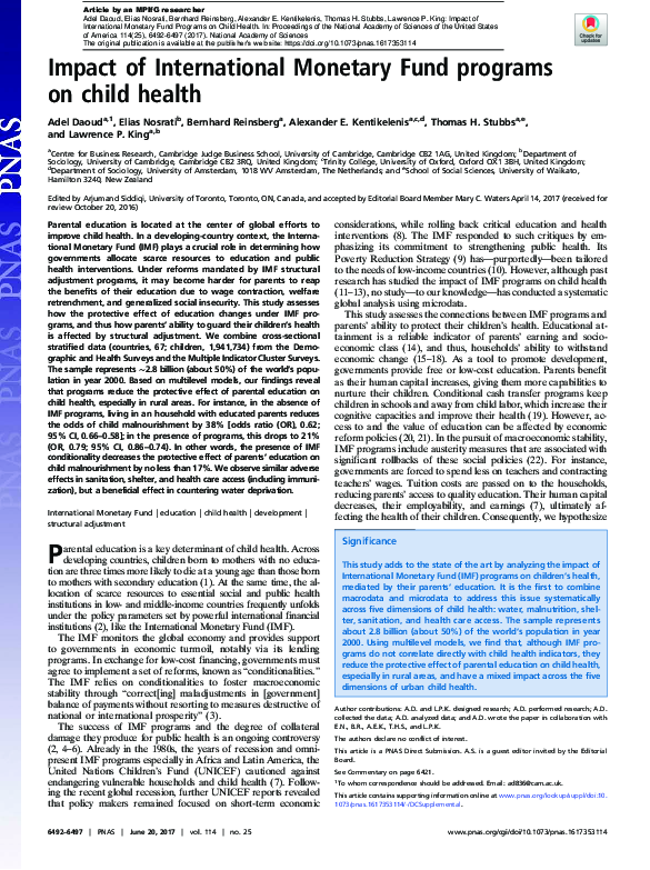 (PDF) Impact of International Monetary Fund programs on child health