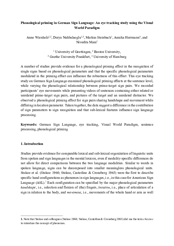 (PDF) Phonological priming in German Sign Language: An eye tracking ...