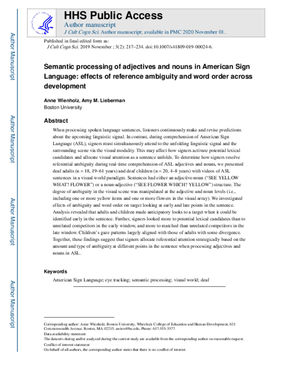 (PDF) Semantic processing of adjectives and nouns in American Sign ...