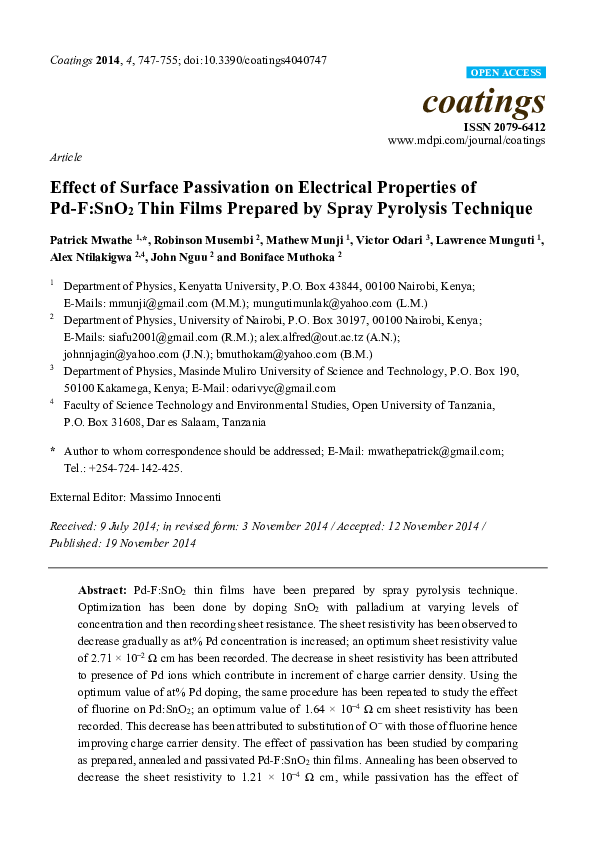 (PDF) Article Effect of Surface Passivation on Electrical Properties of ...
