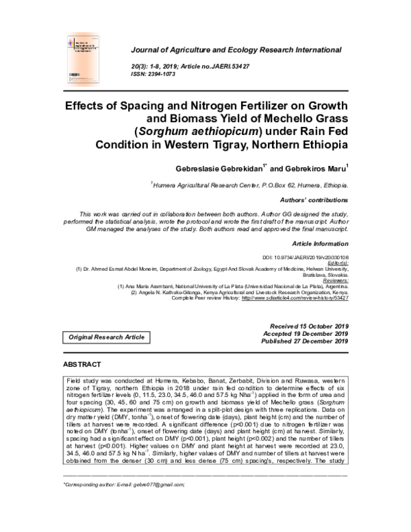 (PDF) Effects of Spacing and Nitrogen Fertilizer on Growth and Biomass ...