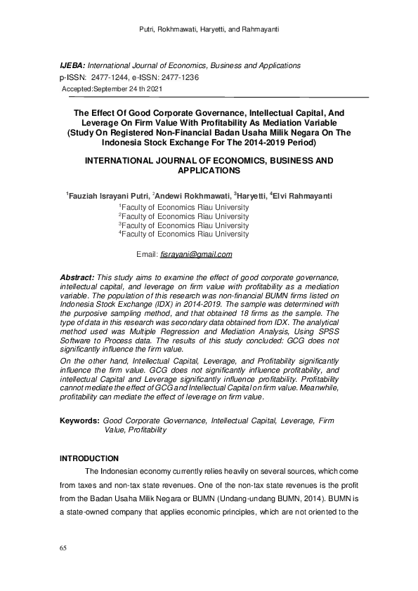 (PDF) THE EFFECT OF GOOD CORPORATE GOVERNANCE, INTELLECTUAL CAPITAL ...