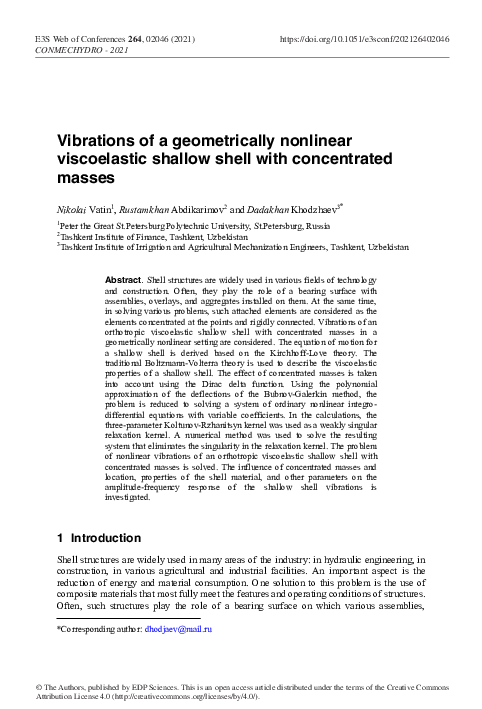 (PDF) Vibrations of a geometrically nonlinear viscoelastic shallow ...
