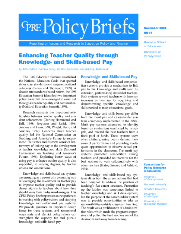 (PDF) Enhancing Teacher Quality through Knowledge- and Skills-based Pay