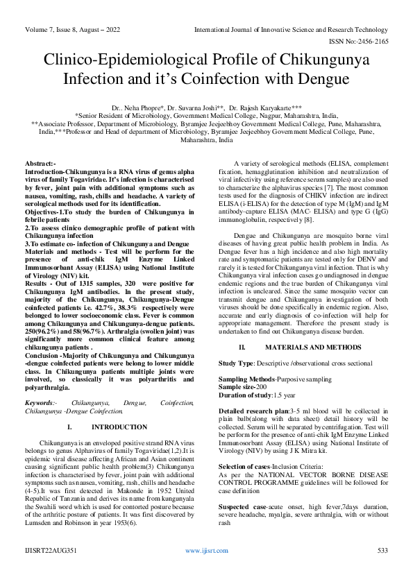 (PDF) Clinico-Epidemiological Profile of Chikungunya Infection and it's ...