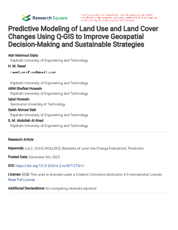 (PDF) Predictive Modeling of Land Use and Land Cover Changes Using Q ...