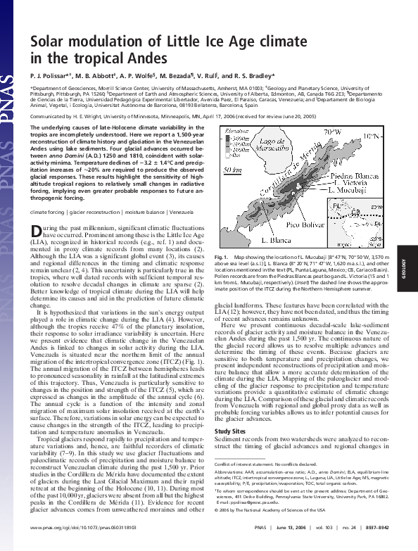 (PDF) Solar modulation of Little Ice Age climate in the tropical Andes