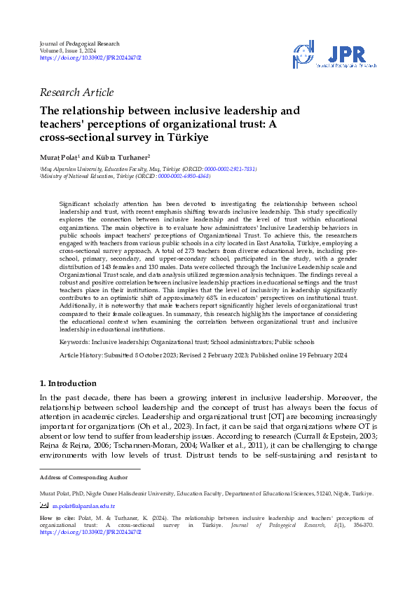 (PDF) The relationship between inclusive leadership and teachers ...