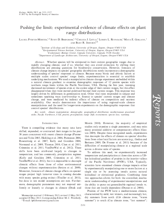 (PDF) Pushing the limit: experimental evidence of climate effects on ...