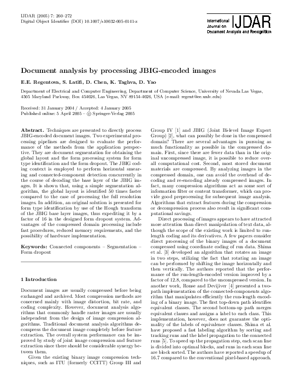 (PDF) Document analysis by processing JBIG-encoded images