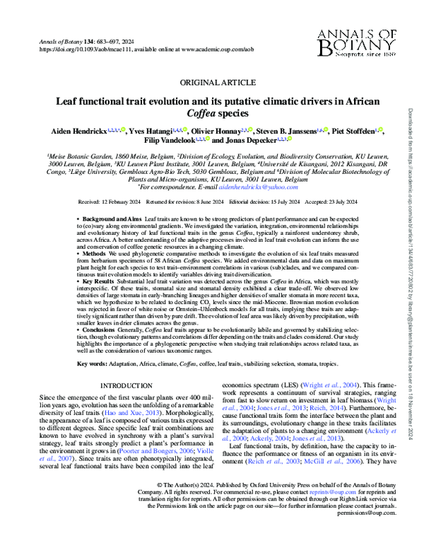 (PDF) Leaf functional trait evolution and its putative climatic drivers ...