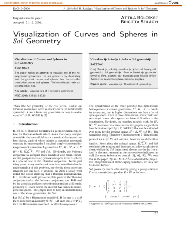 (PDF) Vizualizacije krivulja i ploha u Sol geometriji