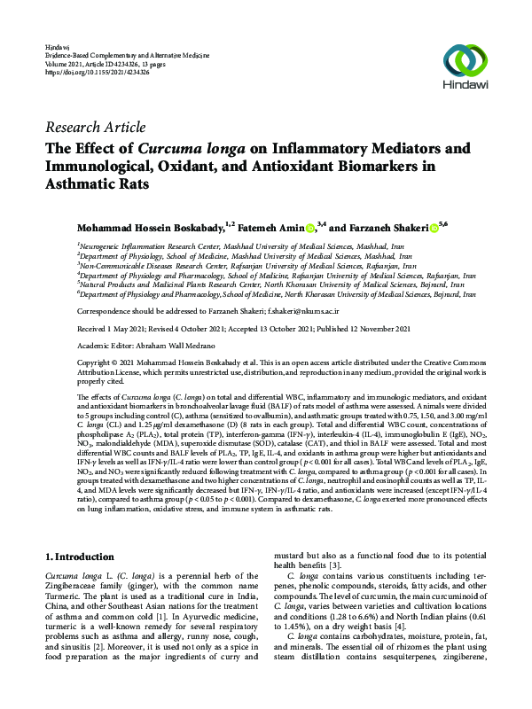 (PDF) The Effect of Curcuma longa on Inflammatory Mediators and ...