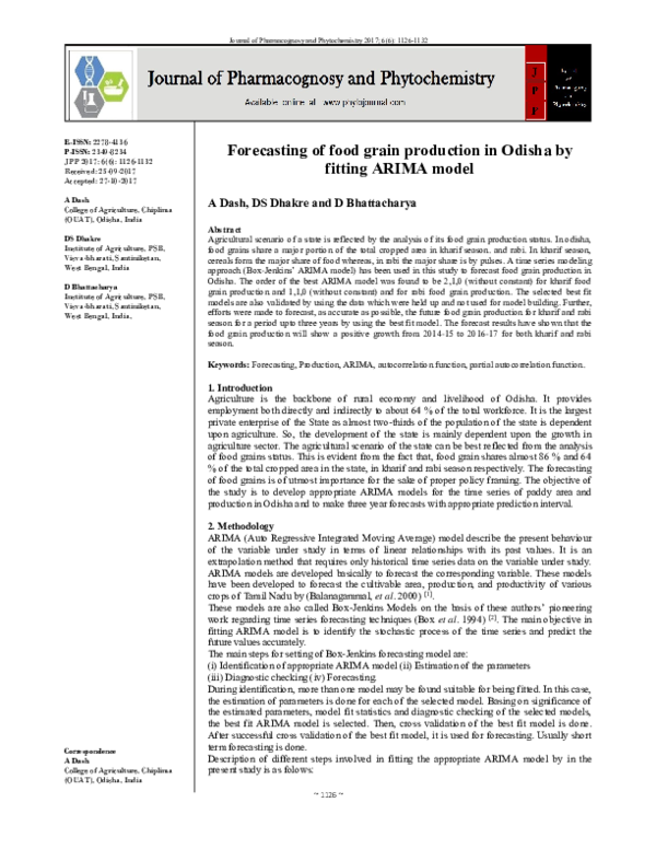 (PDF) Forecasting of food grain production in Odisha by fitting ARIMA model