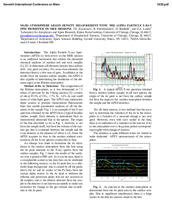 (PDF) Mars Atmosphere Argon Density Measurement with the Alpha Particle ...
