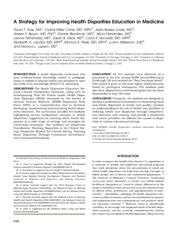 (PDF) A Strategy for Improving Health Disparities Education in Medicine