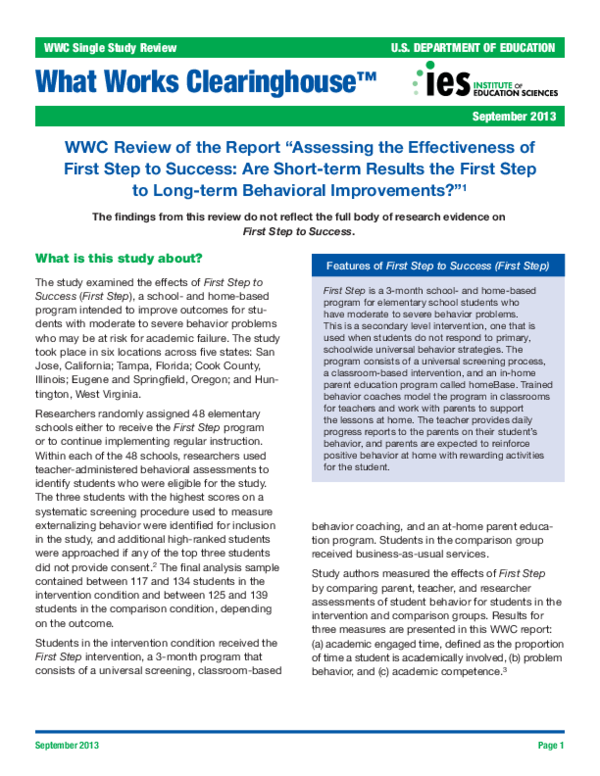 (PDF) Assessing the Effectiveness of First Step to Success