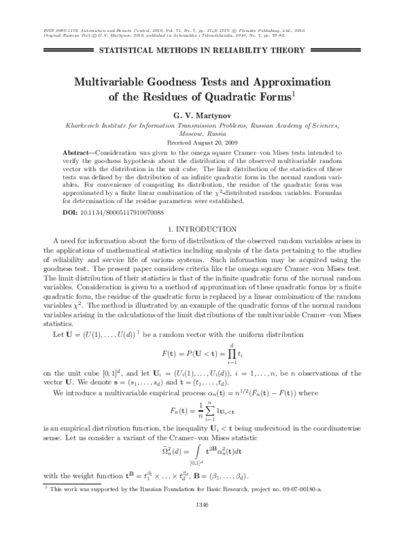 (PDF) Multivariable goodness tests and approximation of the residues of ...
