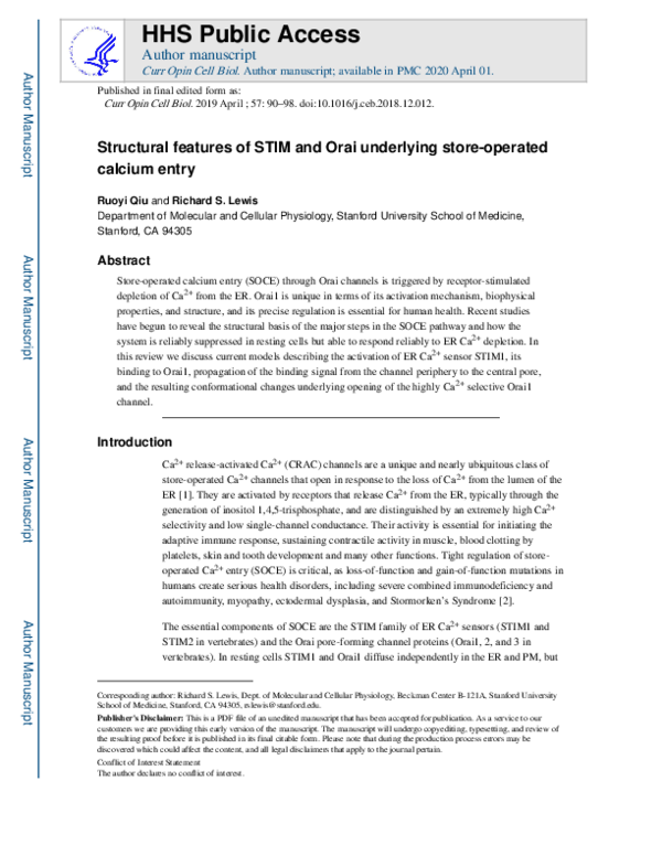 (PDF) Structural features of STIM and Orai underlying store-operated ...