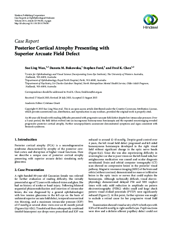 (PDF) Posterior Cortical Atrophy Presenting with Superior Arcuate Field ...