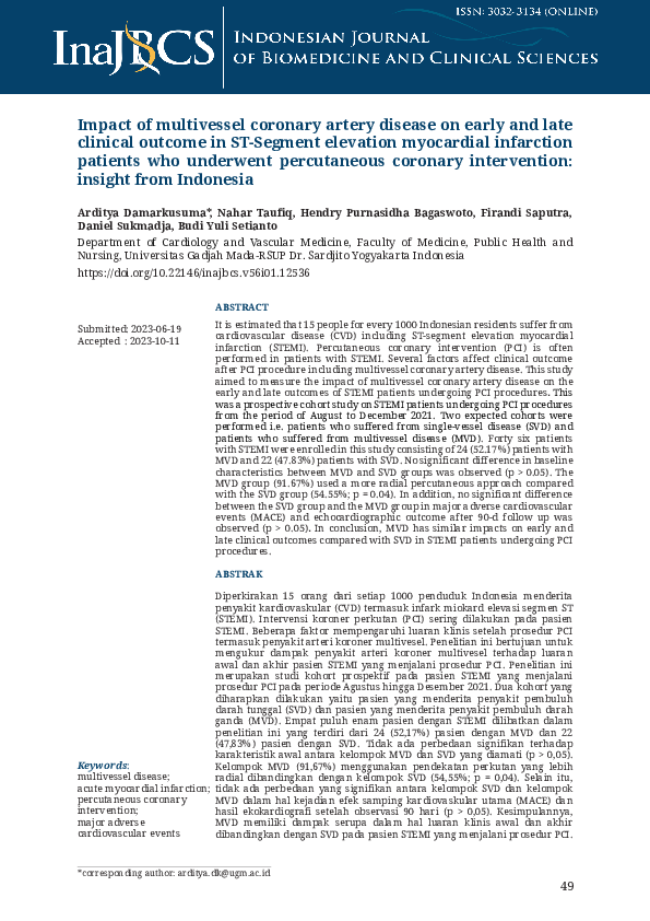 (PDF) Impact of multivessel coronary artery disease on early and late ...