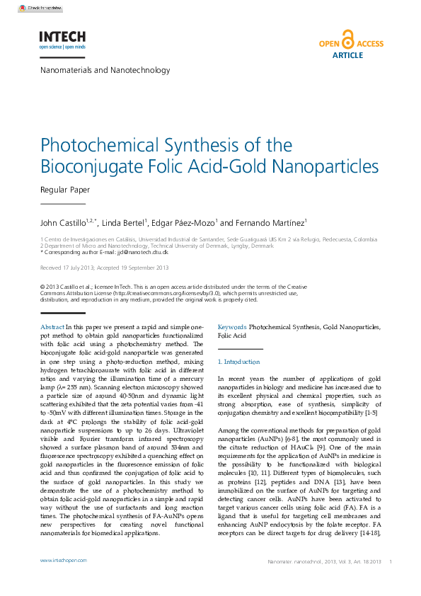 (PDF) Photochemical Synthesis of the Bioconjugate Folic Acid-Gold ...