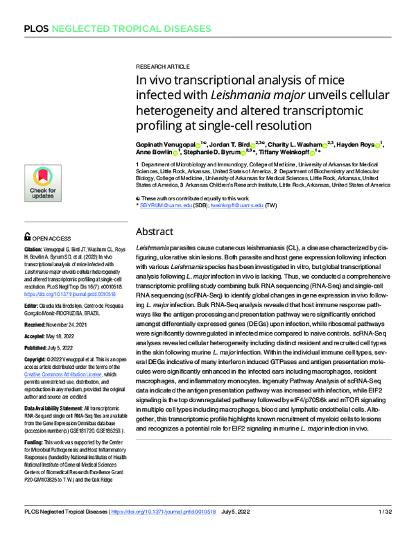 (PDF) In vivo transcriptional analysis of mice infected with Leishmania ...