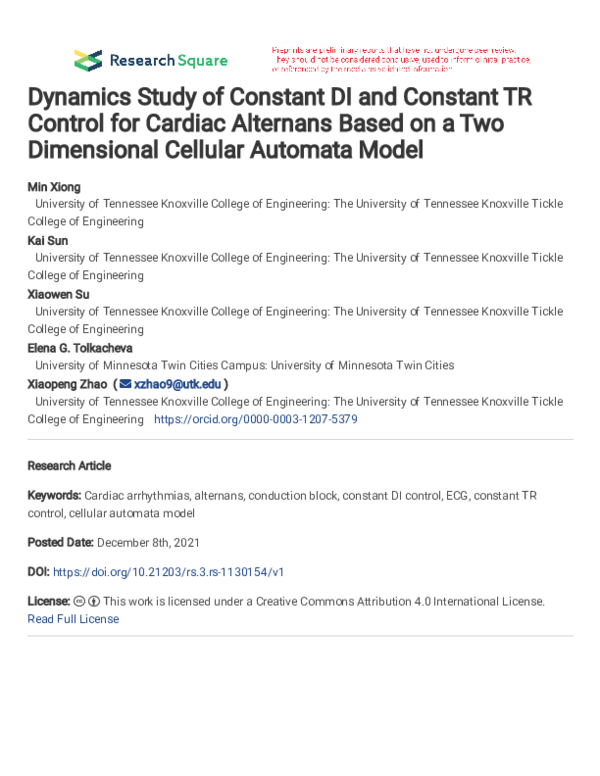 (PDF) Dynamics Study of Constant DI and Constant TR Control for Cardiac ...