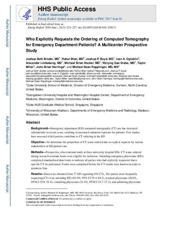 (PDF) Who explicitly requests the ordering of computed tomography for ...
