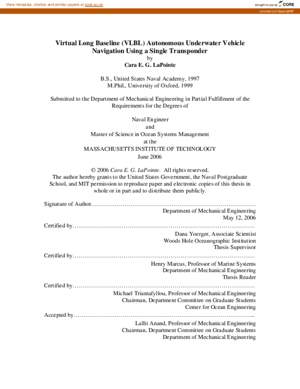 (PDF) VLBL autonomous underwater vehicle navigation using a single ...