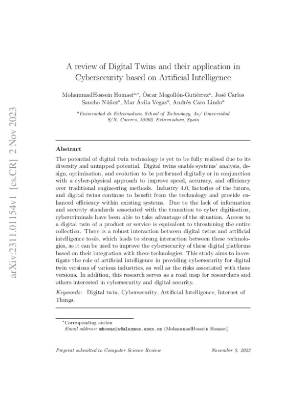 (PDF) A Review of Digital Twins and their Application in Cybersecurity ...