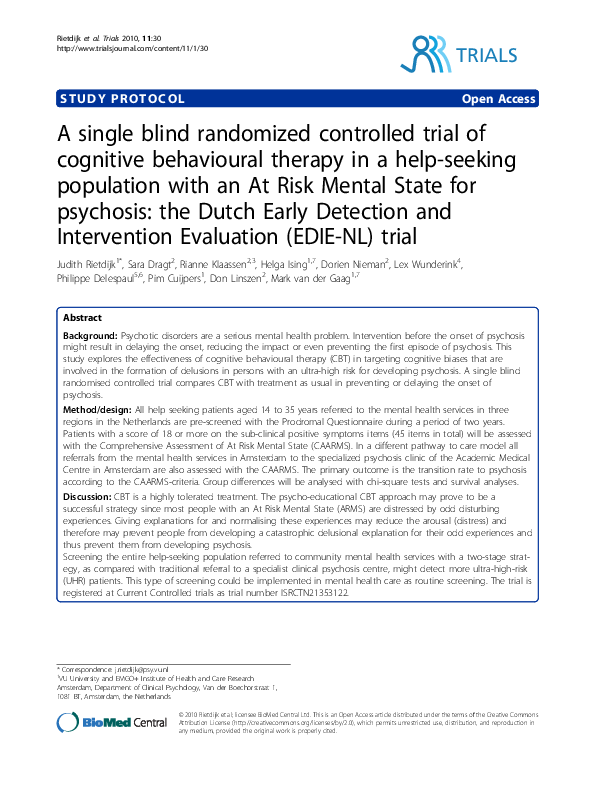 (PDF) A single blind randomized controlled trial of cognitive ...