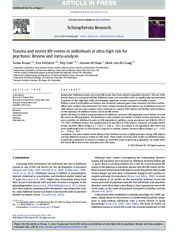 (PDF) Trauma and recent life events in individuals at ultra high risk ...