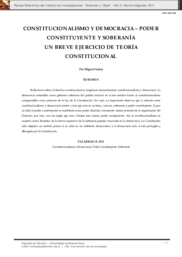 (PDF) CONSTITUCIONALISMO Y DEMOCRACIA – PODER CONSTITUYENTE Y SOBERANÍA ...