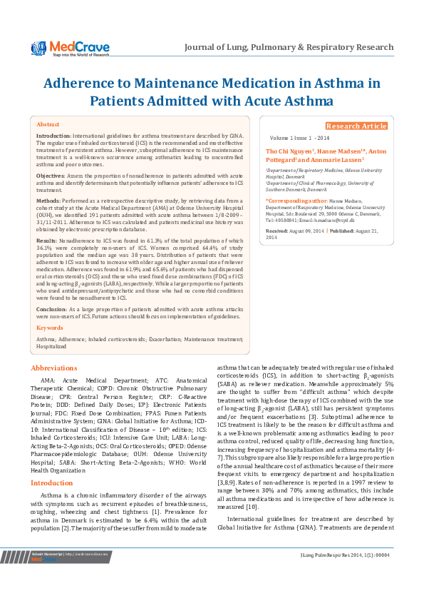 (PDF) Adherence to Maintenance Medication in Asthma in Patients ...