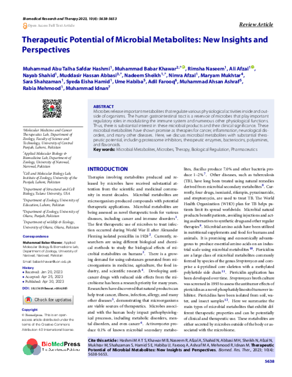 (PDF) Therapeutic Potential of Microbial Metabolites: New Insights and ...