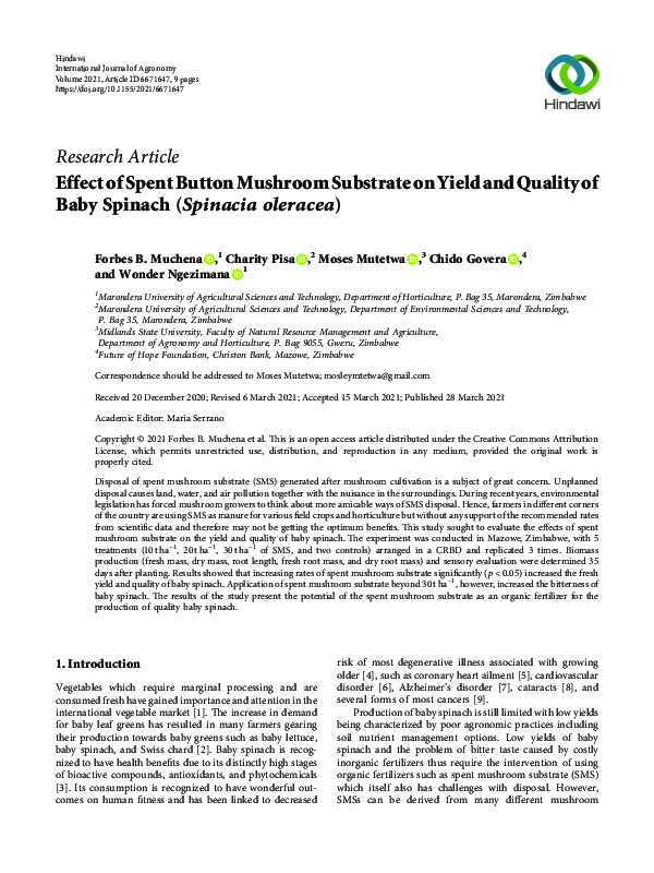 (PDF) Effect of Spent Button Mushroom Substrate on Yield and Quality of ...