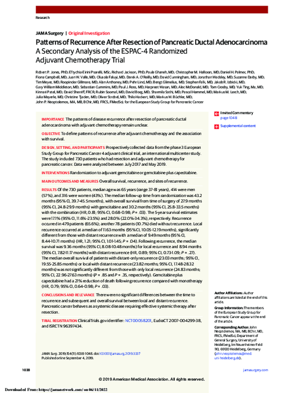 (PDF) Patterns of Recurrence After Resection of Pancreatic Ductal ...