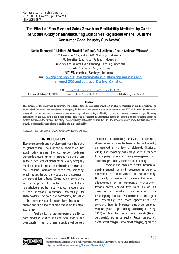 (PDF) The Effect of Firm Size and Sales Growth on Profitability ...
